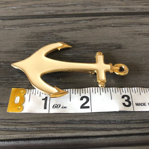 Sea Sailboat Anchor Brooch Pin Gold Tone Ivory Enamel Nautical Costal Cruise Wea - Picture 4 of 5
